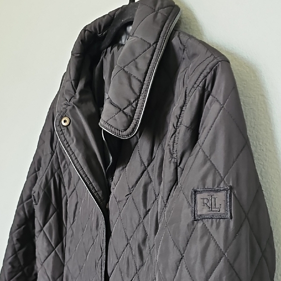 Lauren Ralph Lauren Black Quilted jacket with faux leather trim Medium - Picture 5 of 16